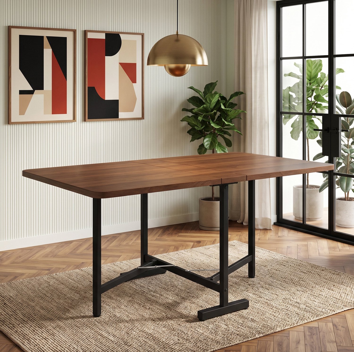 CHICFURN Eettafel - Uitschuifbaar en opklapbaar - Frame - Walnootkleur
