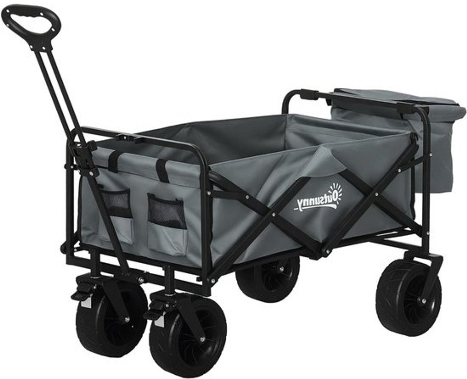 Opvouwbare transportwagen - Strandkar en tuinwagen - Voor uitstapjes - Met afneembare koeltas - 100 kg draagkracht - Donkergrijs