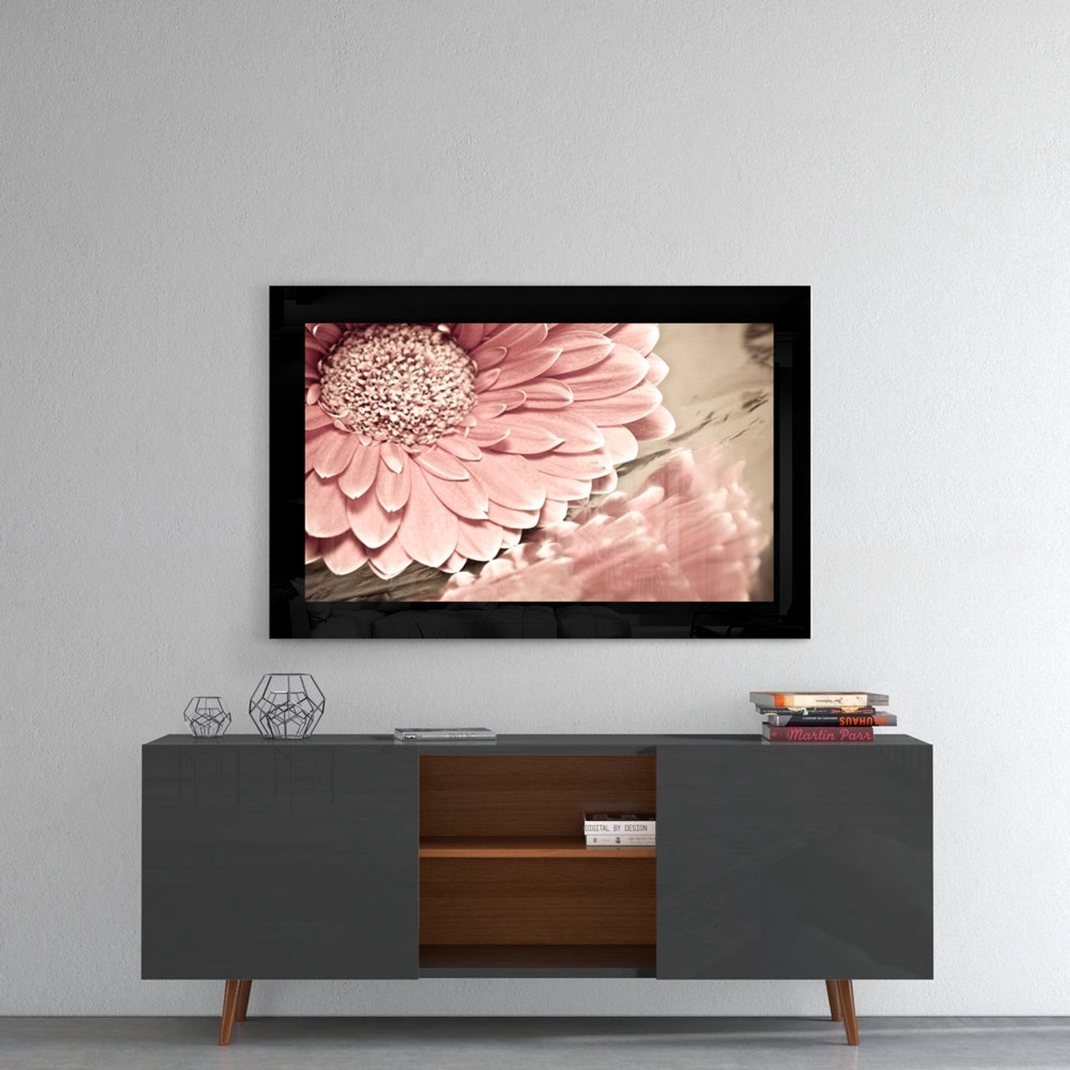 Glasschilderij – Vintage Bloem met Oudroze Daisy – Moderne Wanddecoratie