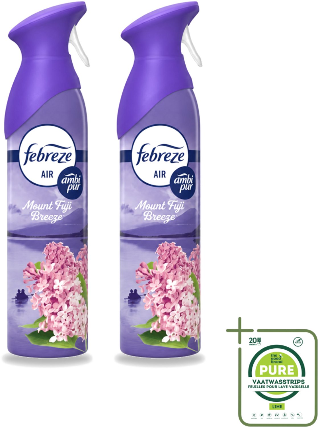 2 x Febreze – Luchtspray – Mount Fuji Breeze – 185 ml - Grootverpakking - Vaatwasstrips - Luchtverfrisser Spray - Geurverwijdering - Geur Neutraliseren - Mount Fuji Geur - Frisse Geur