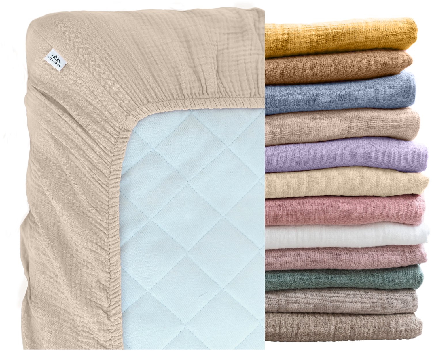 LILIMAUS Hoeslaken 120 x 200 cm - mousseline katoen - lichtbeige