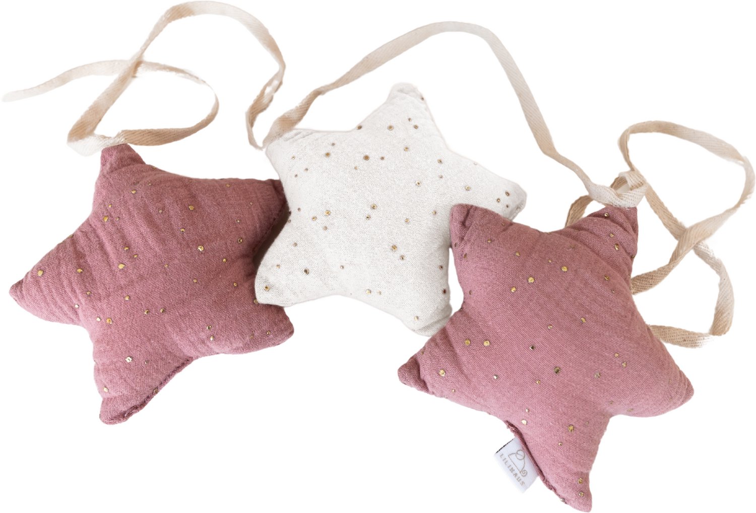 LILIMAUS Sterren slinger kinderkamer met gouden details - stoffen slinger van mousseline katoen - 300 cm - roze en wit