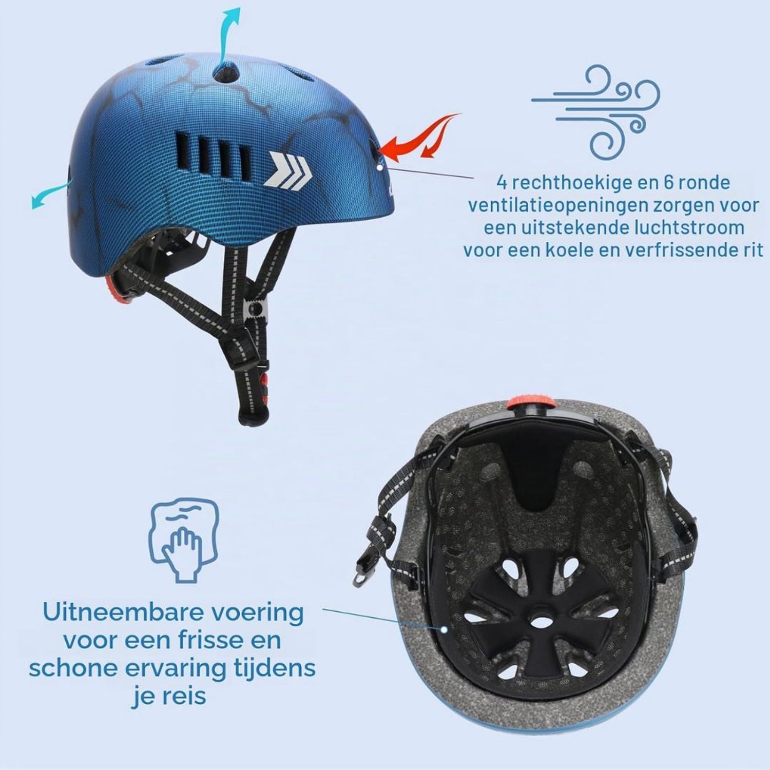 KLS® Fetshelm - Fietshelm Kind - Fietshelm Dames - Blauw - 24cm x 19cm x 17cm