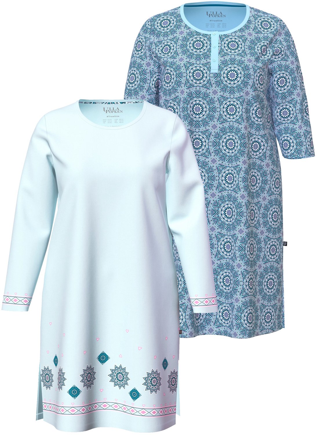 Ulla Popken - Dames - Bigshirts set van 2 sneeuwvlokken ronde hals lange mouwen - Ijszeeblauw - Maat 58+