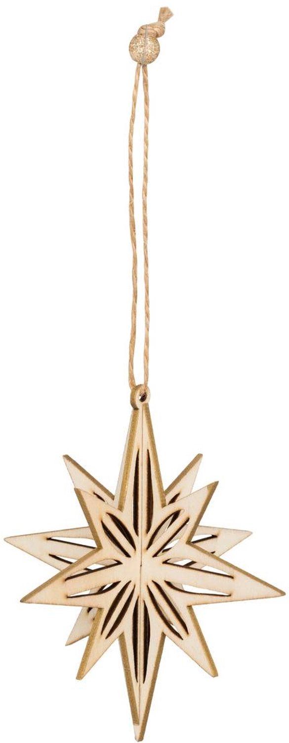 Feeric lights & Christmas 3D-hanger van hout in de vorm van een dennenboom met poolster, 11 cm Beige