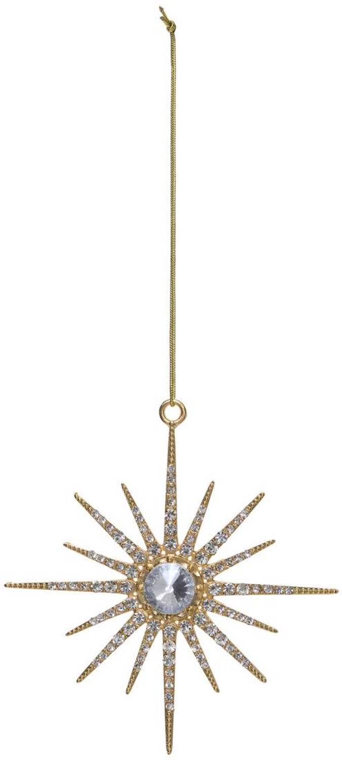 Feeric lights & Christmas Set van 2 metalen kerstboomversieringen in de vorm van een ster met strass, 9 cm Dore