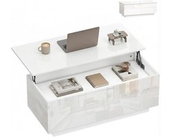 HOMCOM salontafel met verstelbare hoogte en hefbaar tafelblad - Voor de woonkamer, met 2 laden en verborgen opbergruimte - Hoogglans wit