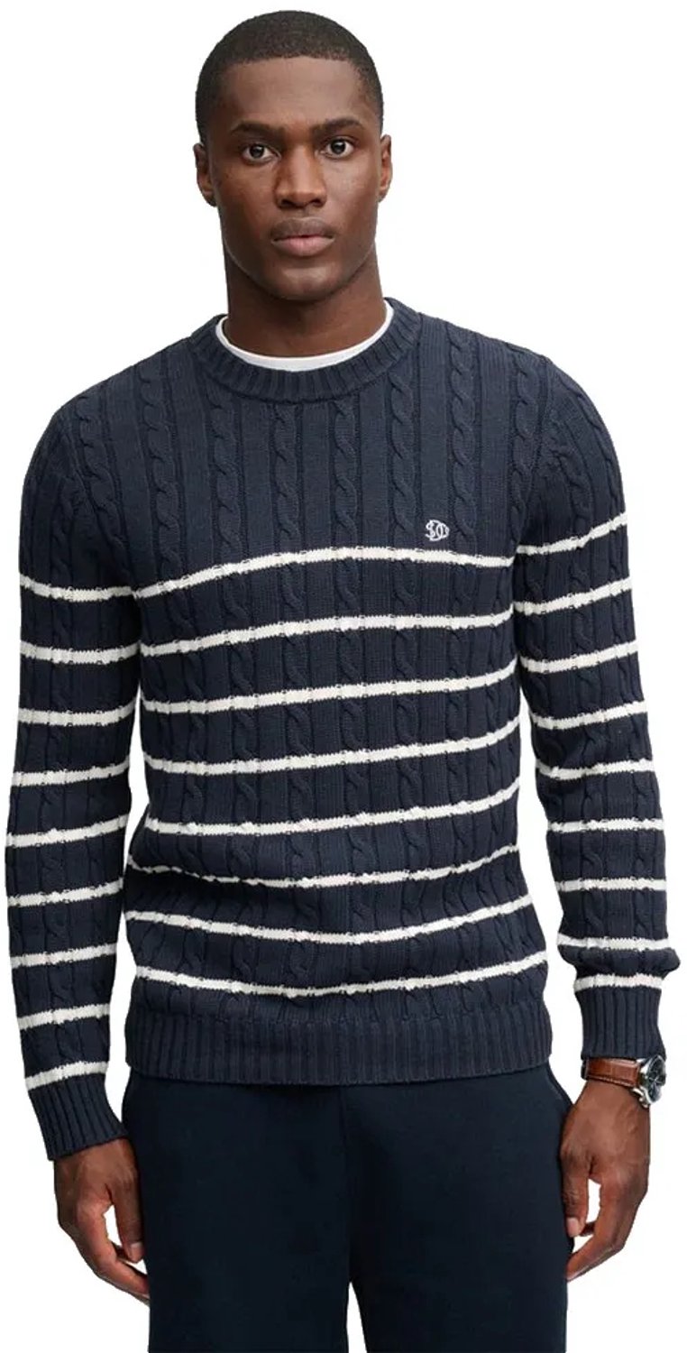 Superdry Cotton Stripe Kabeltrui Heren Sweaters Marineblauw