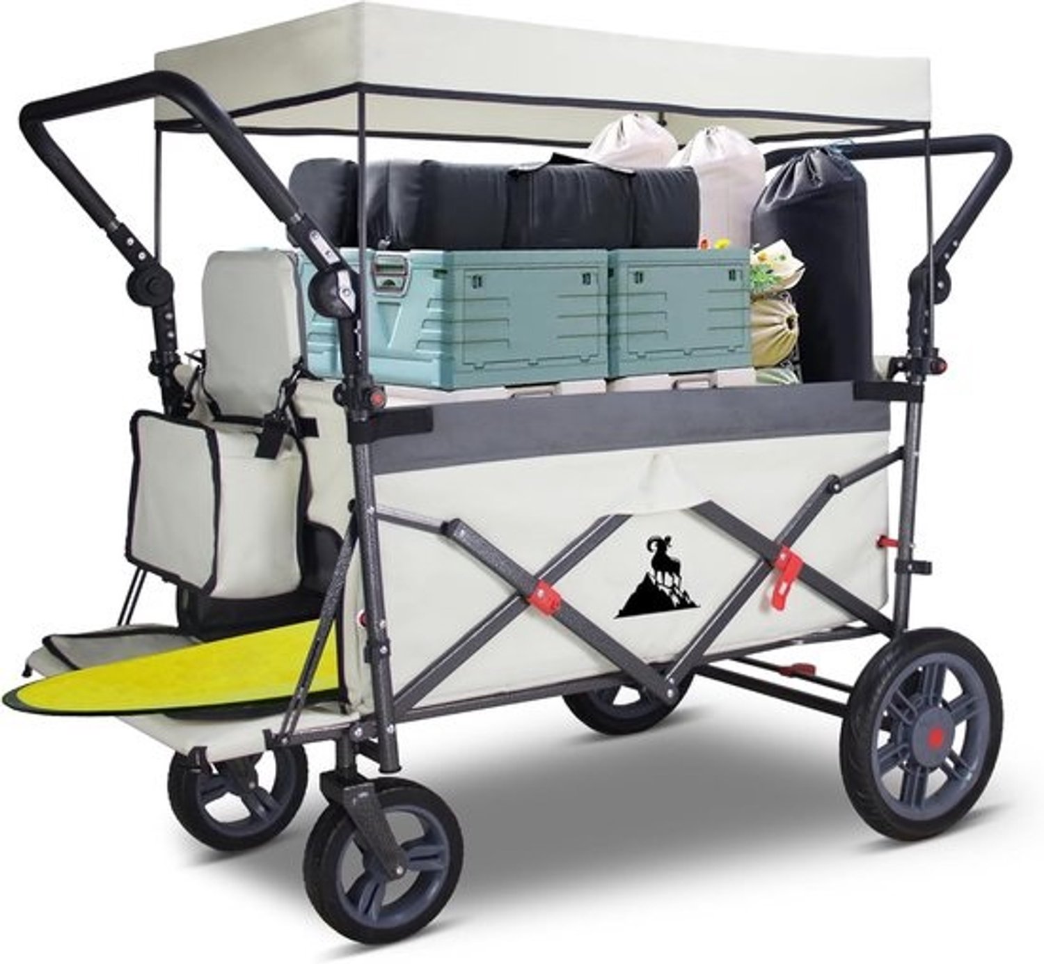 Handkar Met Dak - Opvouwbare Transportkar - Voor Buitenactiviteiten - Met Remmen - 120 kg Draagkracht - Grijs Beige