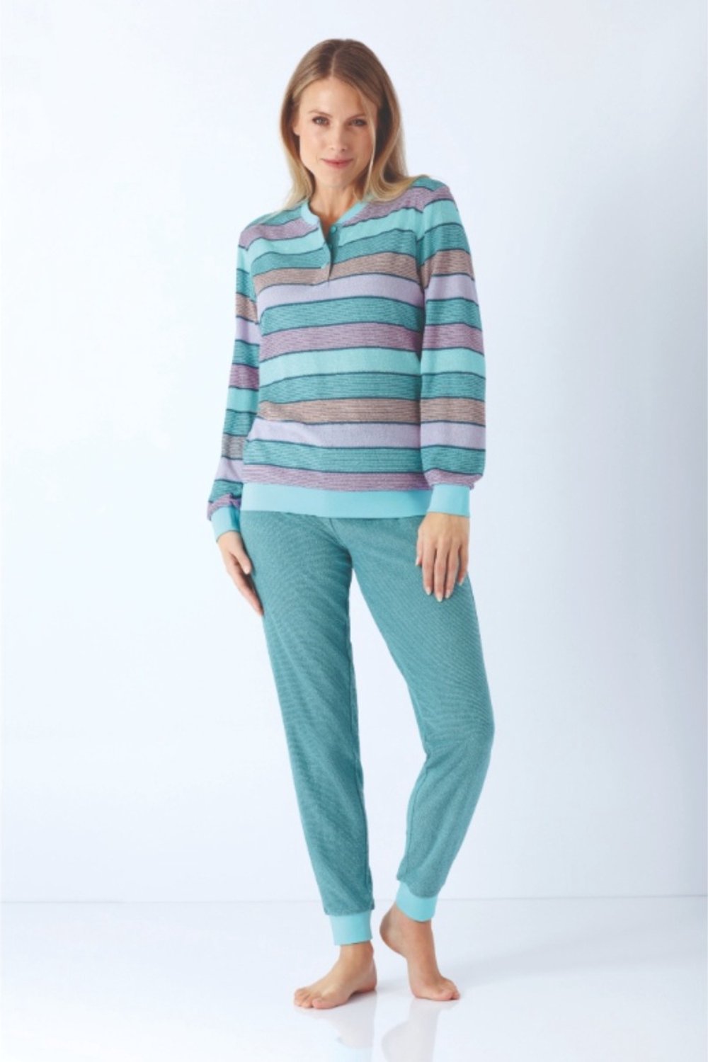 Hajo Badstof dames pyjama jade Hajo - Groen - Maat - 36/38