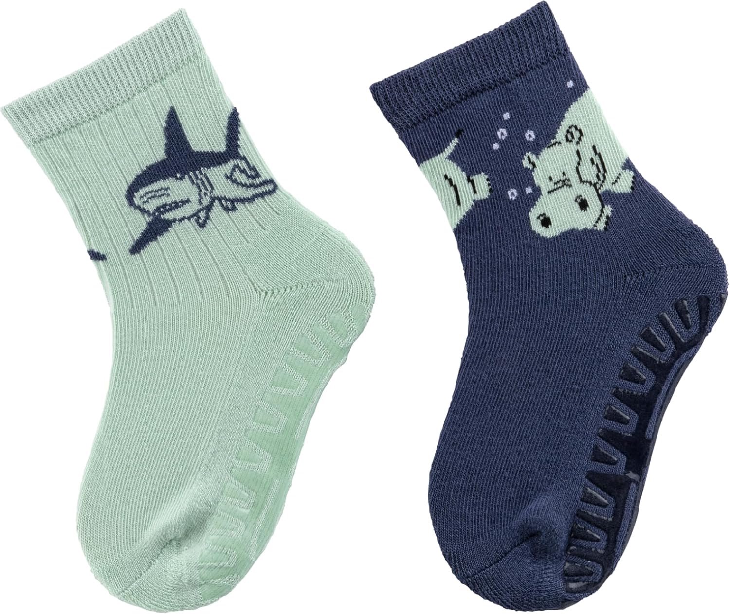 Merkloze Baby Sokken - 2-Pack met Haai & Nijlpaard Motief