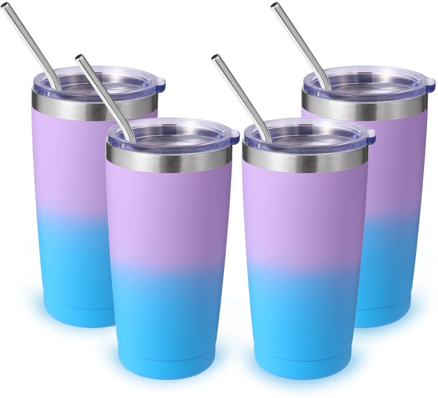 550ml RVS Reistumbler met Deksel en Rietje 4-Pack