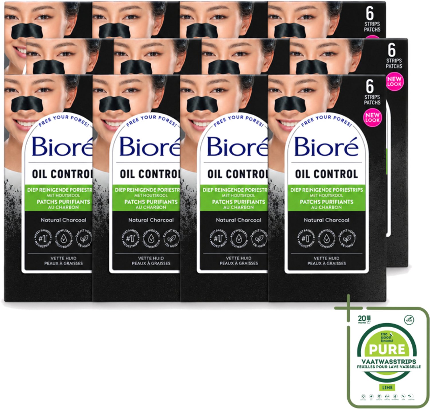 12 x Bioré – Houtskool Neusstrips – Diepreinigend – 6 strips - Grootverpakking - Vaatwasstrips - Neusstrips - Houtskool Neusstrips - Diepe Reiniging - Neus Reinigen - Poriën Reinigen