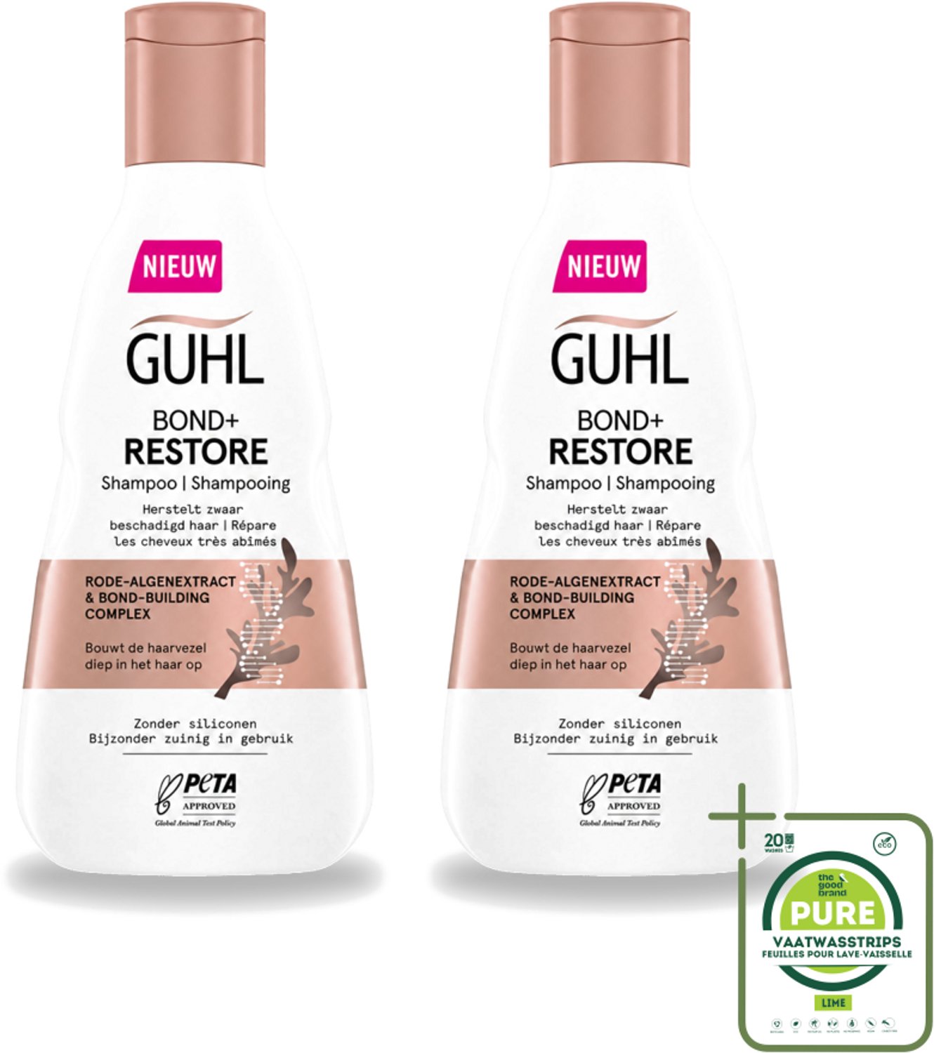 2 x Guhl - Shampoo - Bond+ Restore - 250 ml - Grootverpakking - Vaatwasstrips - Herstel Haar - Beschadigd Haar - Zwaar Beschadigd Haar - Haar Herstellen - Haar Versterken
