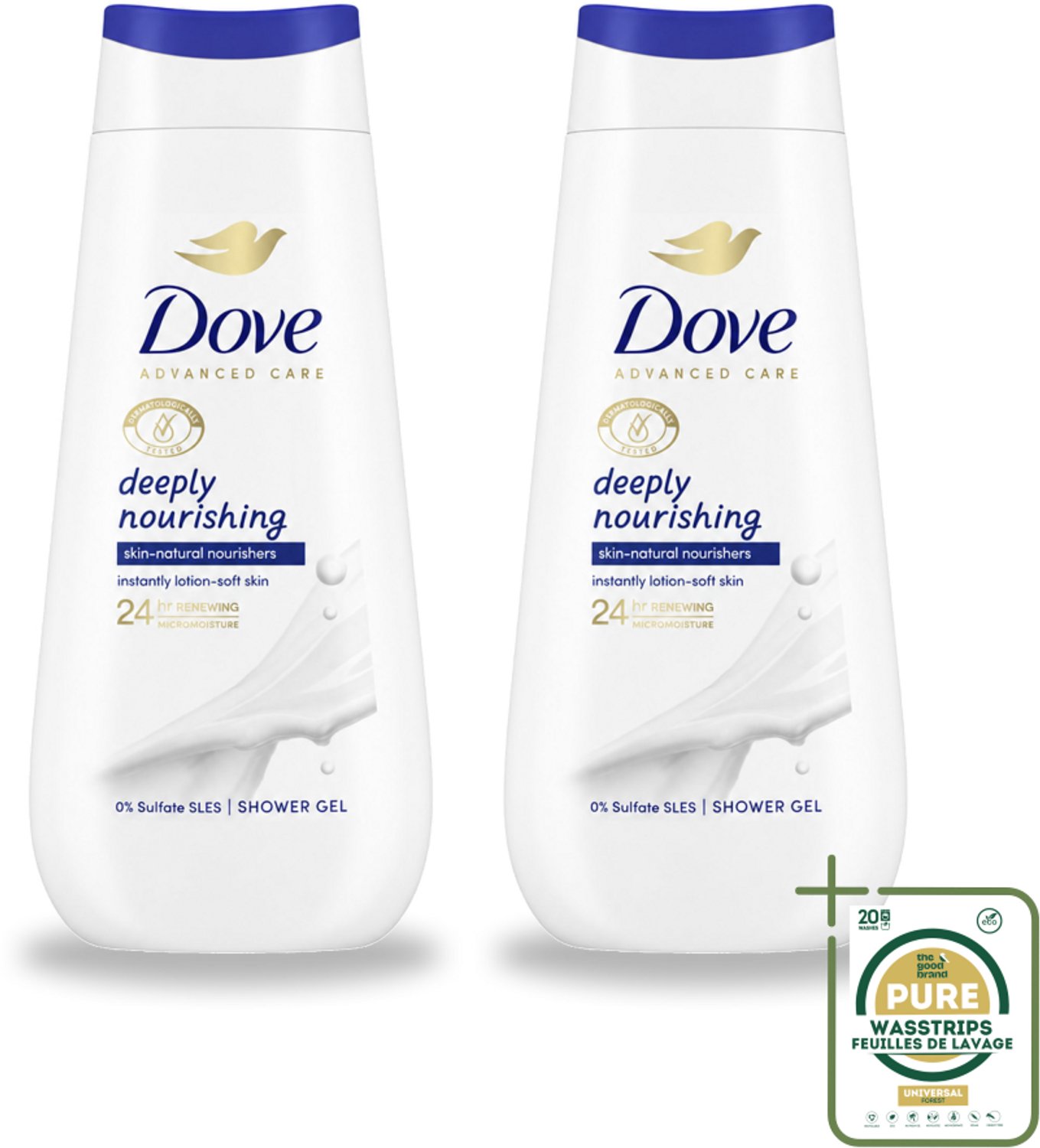 2 x Dove Douchecrème - Deeply Nourishing - 225 ml - Wasstrips - Douchegel - Droge Huid - Hydraterend - Verzorgende Douchegel - Micromoisture