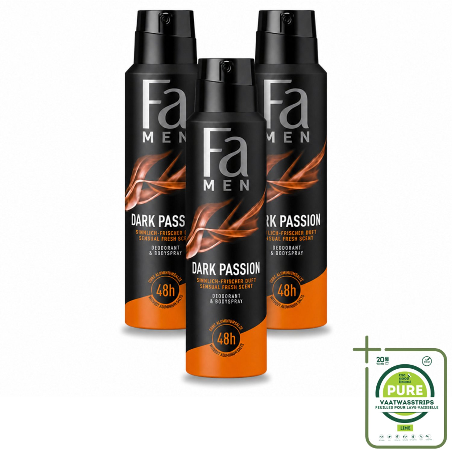 3 x Fa – Deodorant Spray – Men Dark Passion – 150 ml - Grootverpakking - Deodorant Spray Voor Mannen - Krachtige Geur - Zweetbescherming - Geur Tegen Zweet - Mannelijke Geur