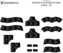 Connetix pakket van 16 zwarte magnetische hellingen en kruispunten, weergegeven op een witte achtergrond.