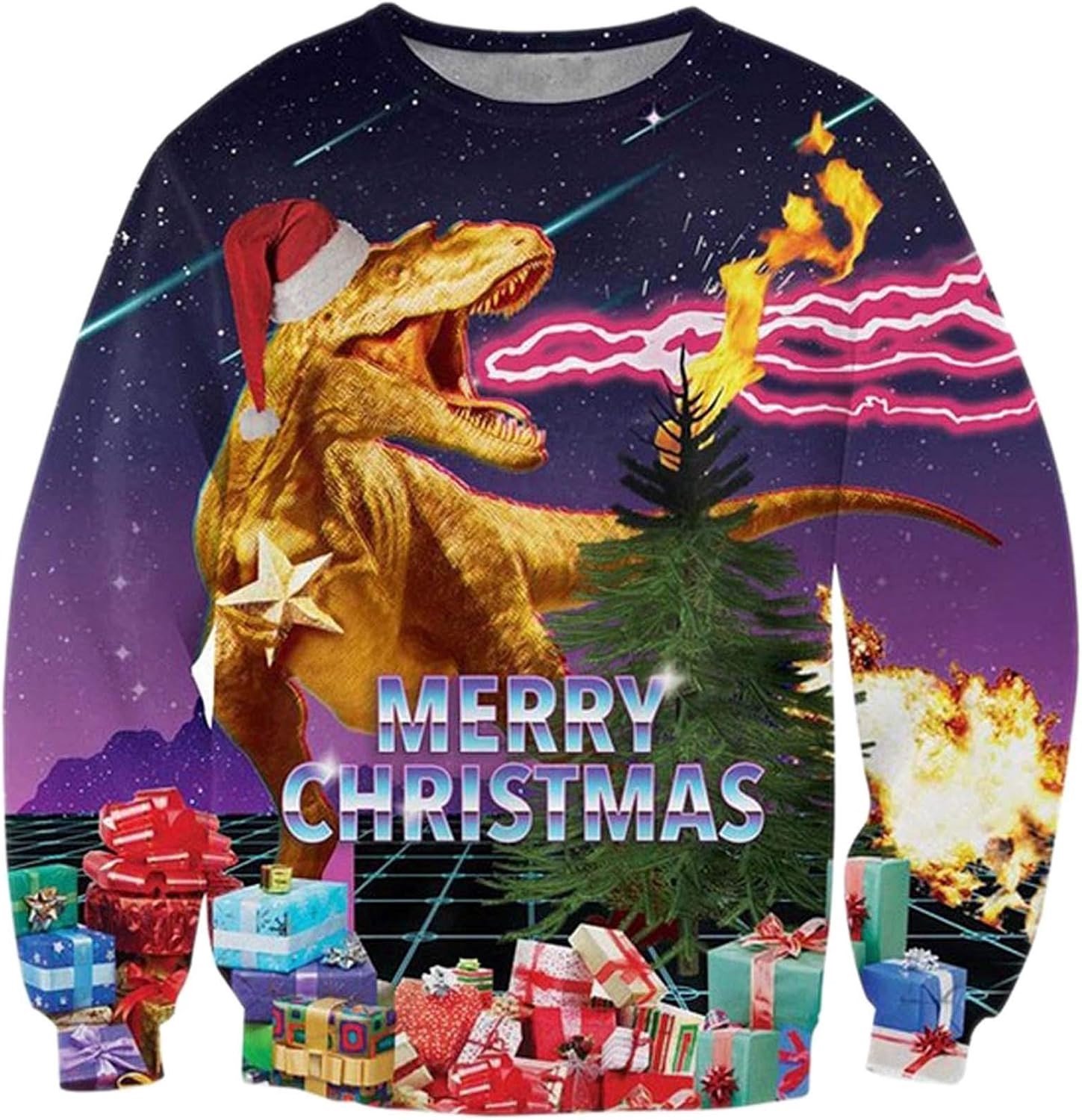 Ugly Christmas Sweater - Melkweg Dinosaurus Kerst - XXL - 3D Geprinte Sweatshirt met Lange Mouwen - Voor Dames en Heren