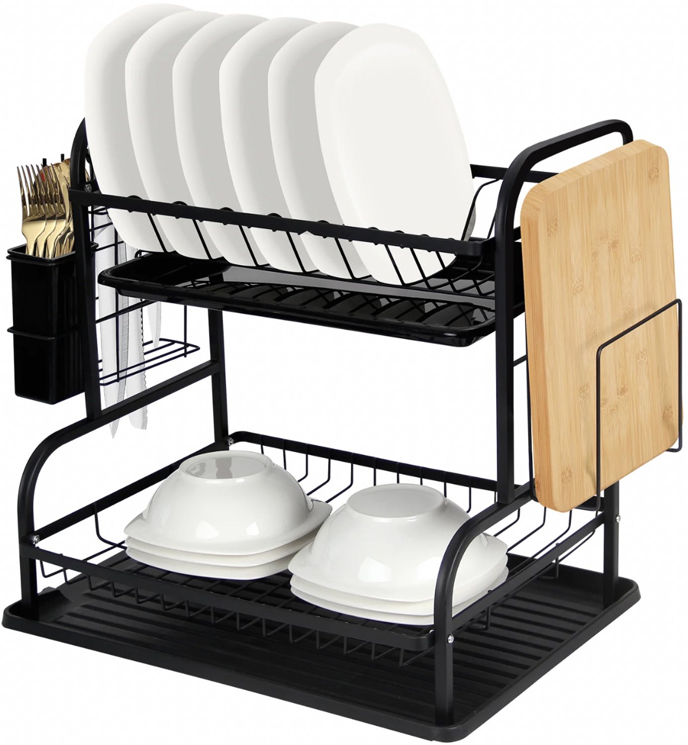 Homelux afdruiprek - 2 laags - Droogrek - Afwasrek Met lekbak - Aluminium RVS - Kwalitatief - 52x31x40 - Zwart