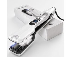 Sansbeauté® Stoomstijltang - Stoom Stijltang - Brede Platen - Professionele Stijltang 4.0 - Hair Straightener - Haartang - Haar stijltang - Lisseur Cheveux - Stoomstijltangs - Wit