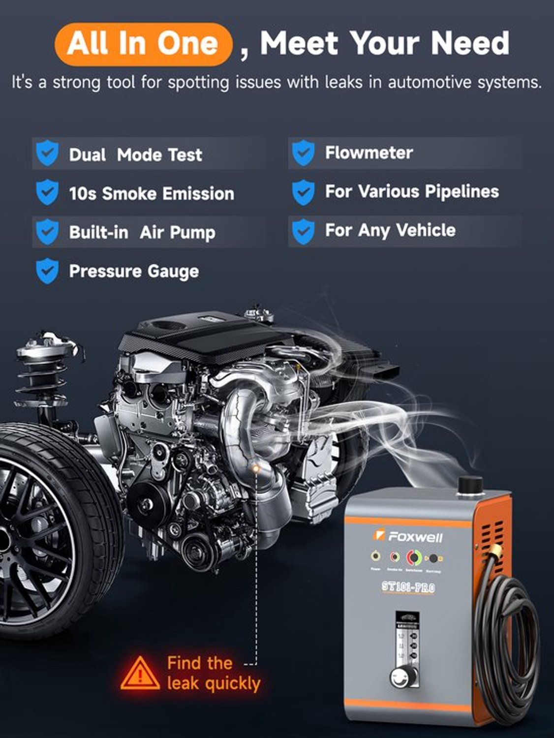 Rooklekdetector Auto - Ingebouwde Luchtpomp - EVAP Lekkage Detectie - Mechanisch Gereedschap - Diagnosetool