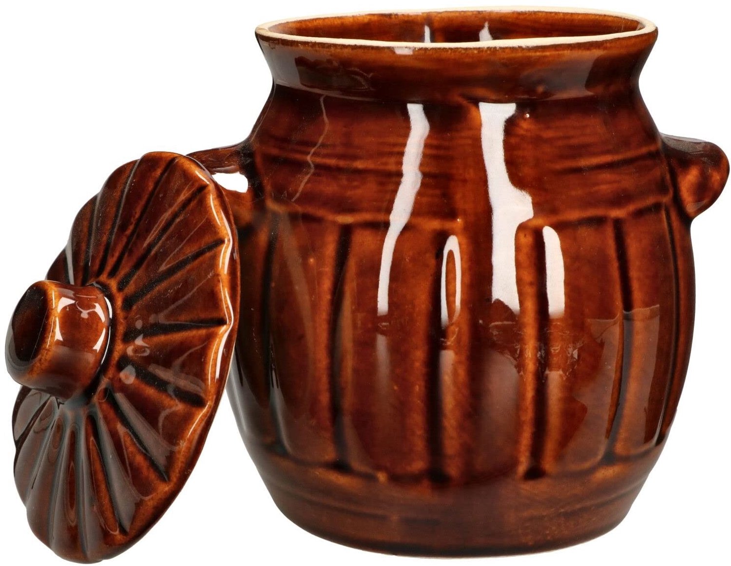 KOTARBAU® Fermentatiepot 1,2 L - Keramische Fermentatiepot - met Deksel Zuurkoolpot - Steengoed - Bruin