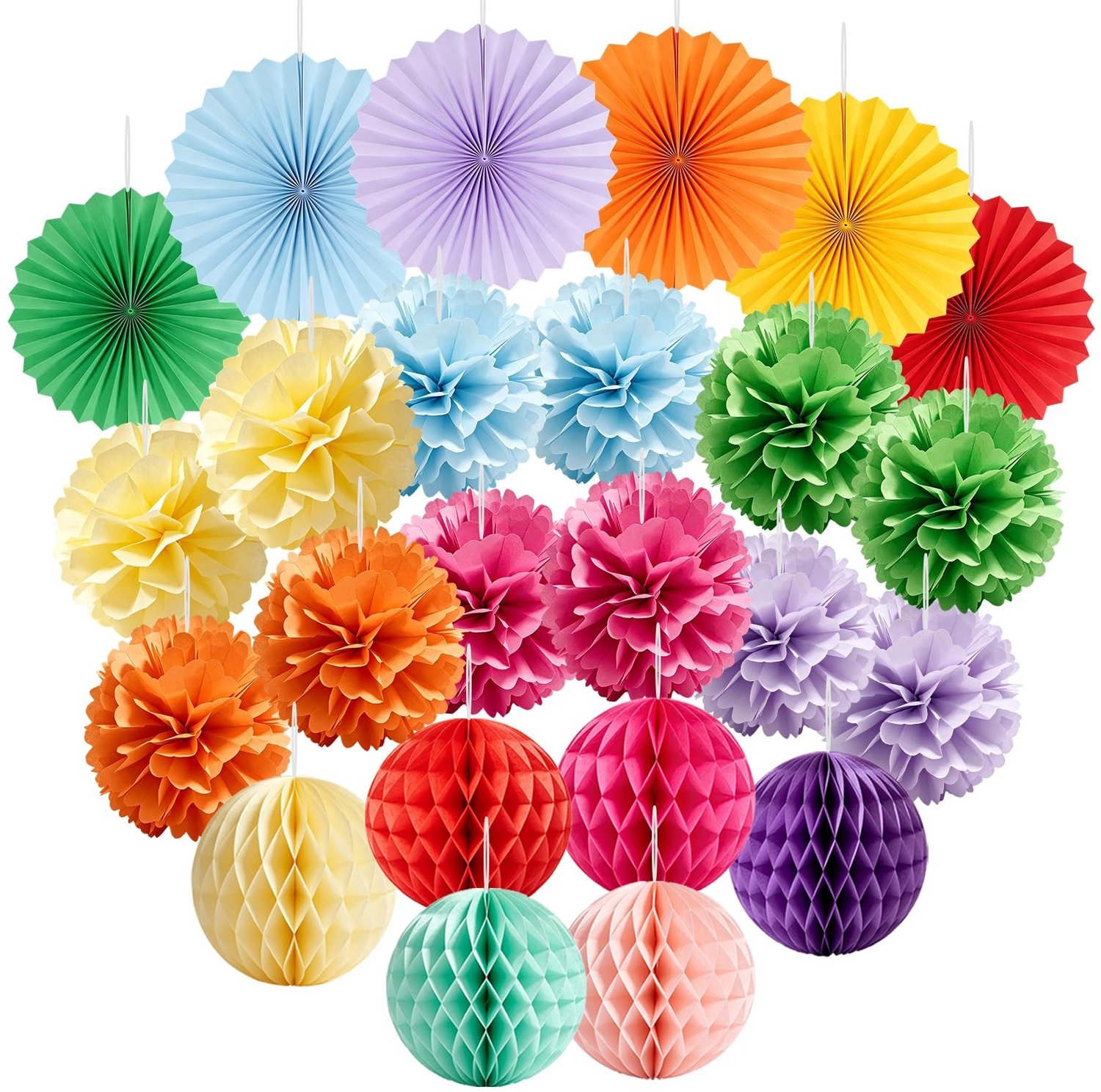 Set van 24 Kleurige Honingraatballen voor Feestdecoratie