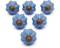 6x Keramische Pompoen Knopjes Blauw - Decoratieve Meubelgrepen