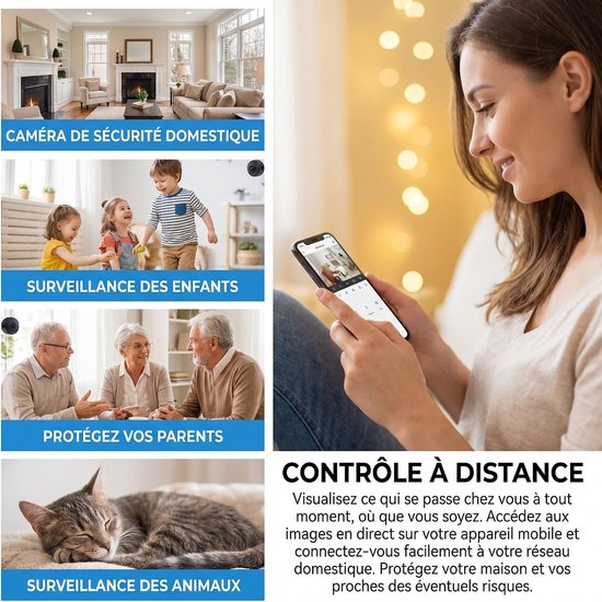 Draadloze WiFi-beveiligingscamera voor binnen en buiten 1080P - Bewegingsdetectie, nachtzicht, alarm, mini-binnencamera voor huis, tuin, kantoor — afbeelding 3
