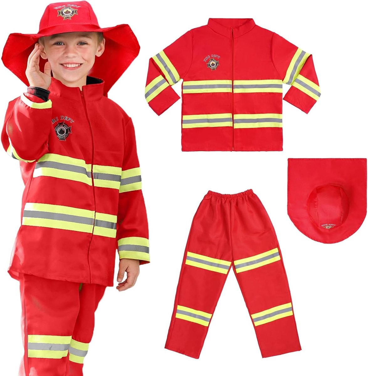 Kostuum voor Kinderen in Brandweerman Thema, 3-Delig Speelgoed voor Rollenspellen, Brandweerman Activiteiten, School en Thuis Gebruik