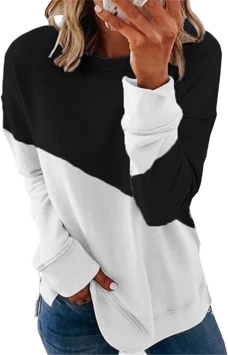 Sweatshirt voor dames, losse ronde hals, lange mouwen, tops, kleurblok, ronde hals, S-2XL