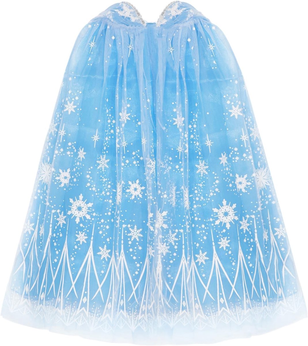 Blauwe Prinsessen Cape met Kap, Sprankelende Sneeuwvlokken Cape voor Verkleedpartijen, Jarigen en Cosplay voor Meisjes (75 cm)