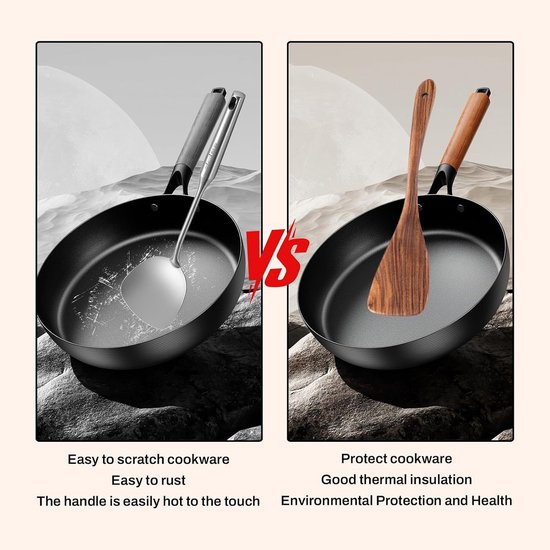 Spatel, 2 Stuks Houten Spatel Gereedschap Keuken Keukengerei Niet-Giftig Duurzaamheid voor Non-Stick Pan Woks en Kachels — afbeelding 4