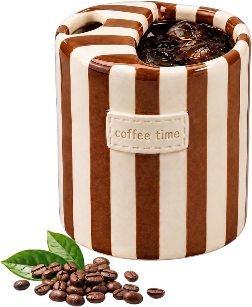keramische mok, bruine reiskoffiebeker met sleeve, mok zonder oor, koffiebeker zonder oor, keramische koffiekop 260 ml, Scandinavisch design, lekvrij, antislip, voor koffie en thee