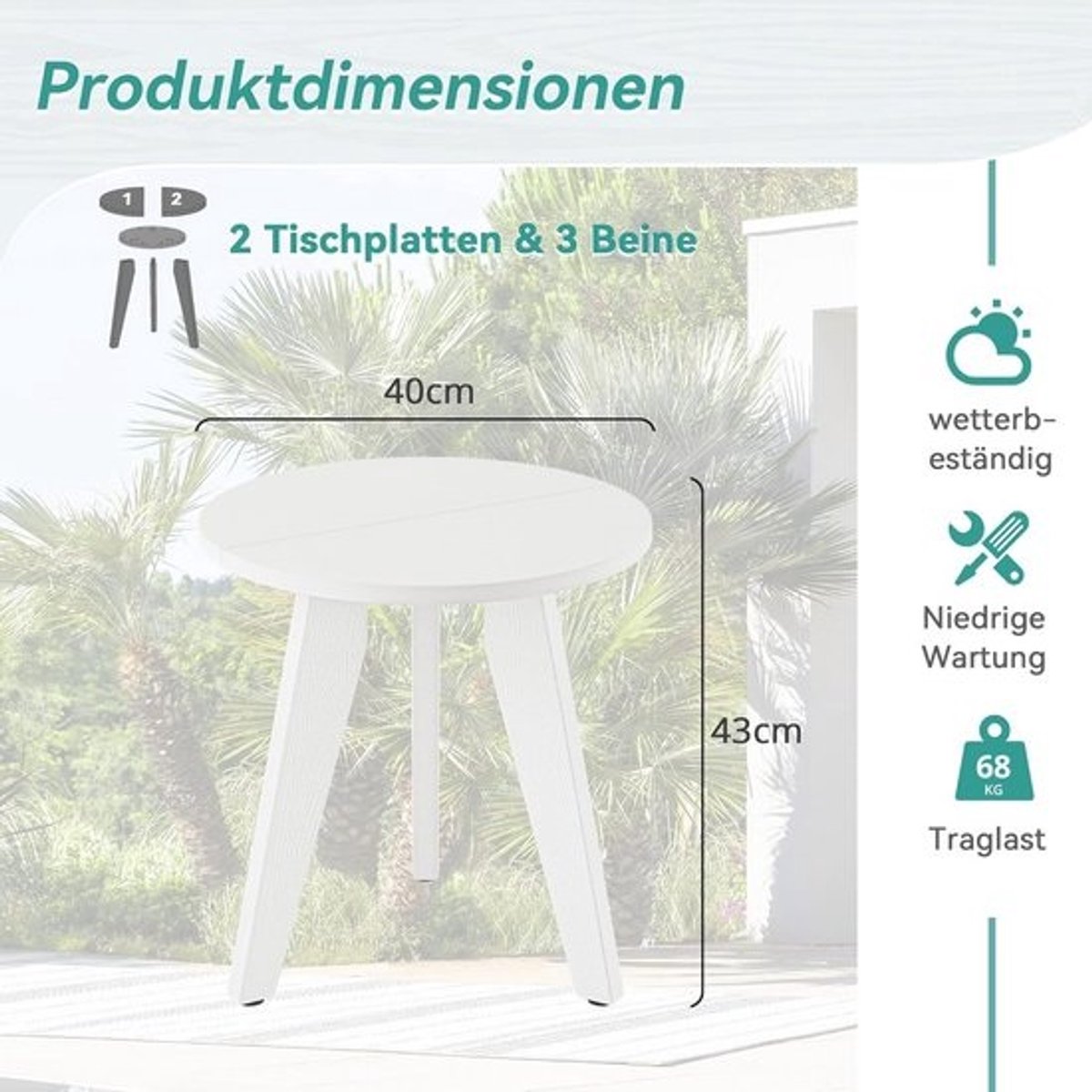 Ronde Bijzettafel - Stabiele Kleine Tafel voor Woonkamer, Slaapkamer en Terras