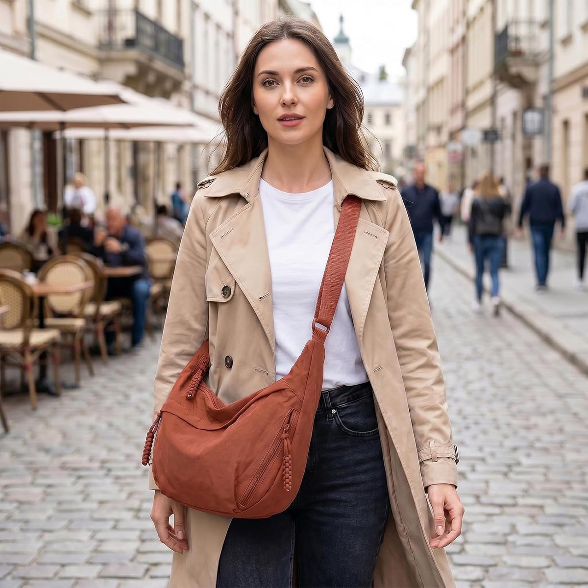 maan schoudertas voor dames, nylon, crossbody tas, halve maan, outdoor, crossbody, schoudertas met verstelbare schouderriem, voor werk, studie, winkelen, reizen, sport