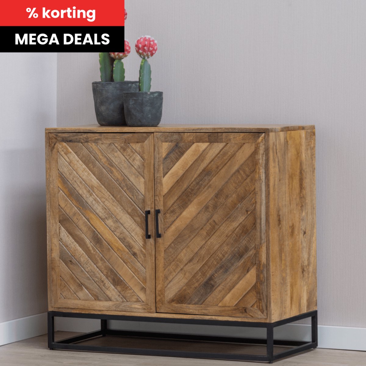 Mangohouten Dressoir Reno 100 cm Mahom Industrieel - Dressoir van Mangohout & Metaal - Industriële Dressoir