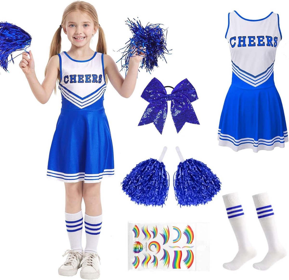 Leuke Cheerleader Kostuums voor Kinderen en Vrouwen, Compleet met Pompoms, Sokken en Bogen voor Carnaval en Halloween