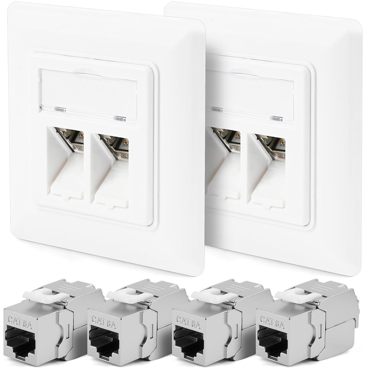 Universele Netwerkverbinding met 2 x RJ45 Keystone Poorten voor 10 Gigabit Ethernet, Ideaal voor Netwerkkabelinstallatie en Betrouwbare Verbindingen