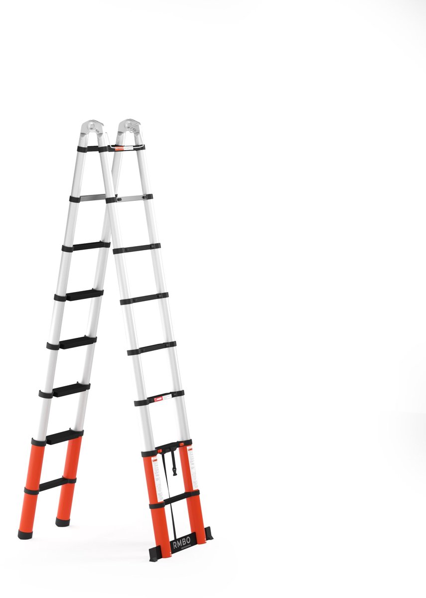 RMBO Professionele Multifunctionele Telescopische Ladder 5 m- Telescoopladder - 5m lang, Compact en Draagbaar met Soft Closing Systeem - Geschikt voor Particulier en Professioneel Gebruik - Telescopische Vouwladder- Max. Belasting 150 kg, EN 131.6