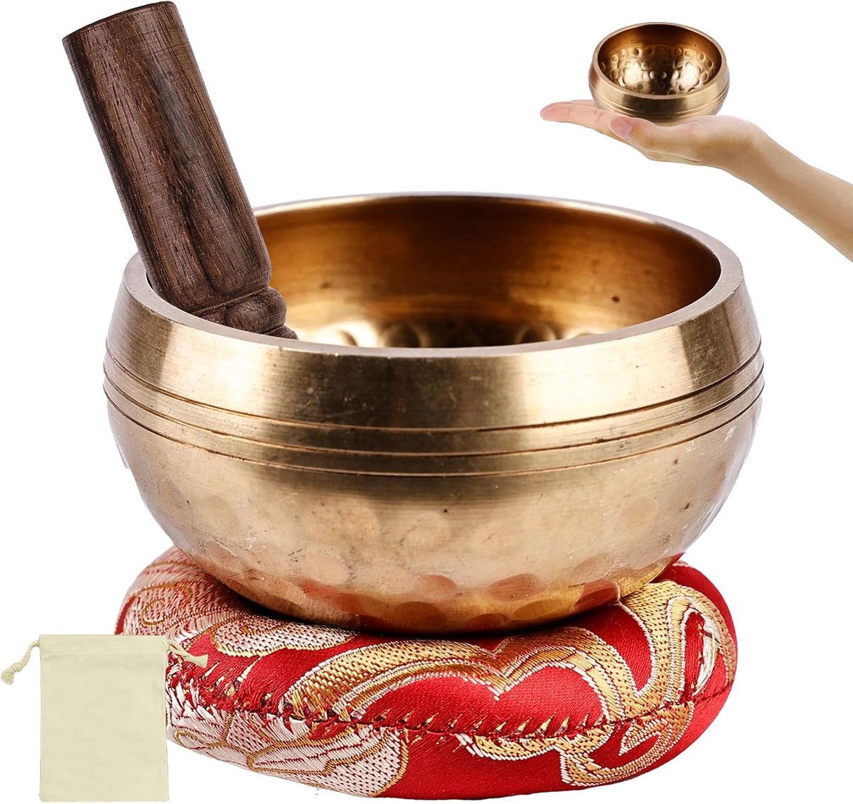 Klankschaal, meditatieklankschaal, Ø 8 cm, Tibetaanse klankschalenset, klankschaalset met klegel, klankschaalkussen, Tibetaanse klankschalen, zingkom voor ontspanning, meditatie