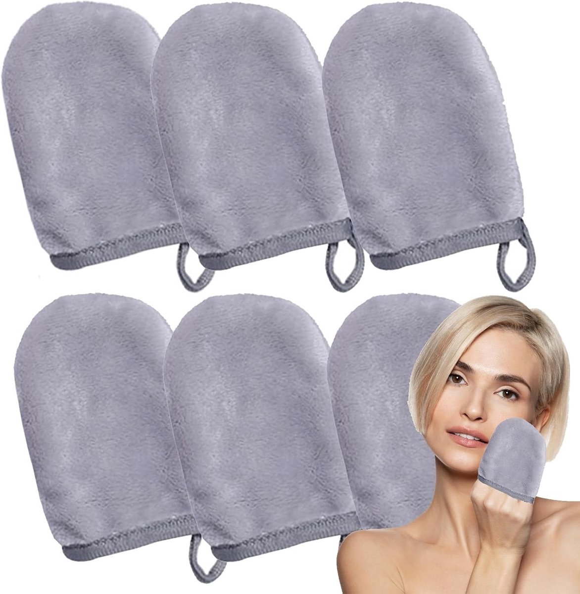Set van 6 Wasbare Flanellen Handschoenen voor Make-up, Zachte en Huidvriendelijke Reinigingspads voor Diepe Porie Reiniging met Water