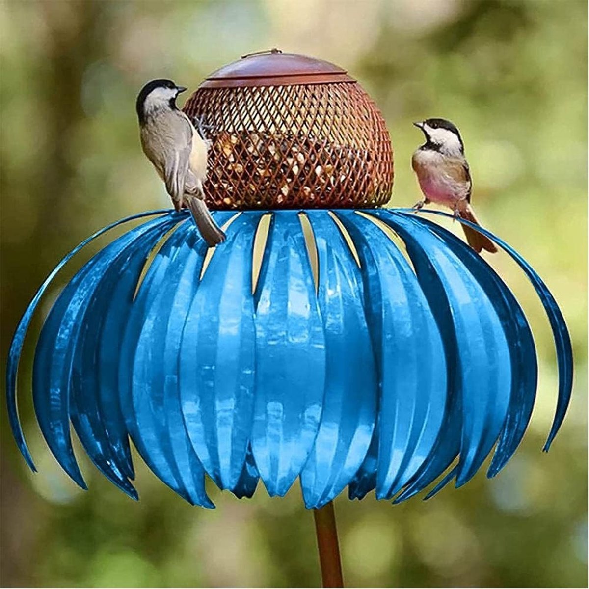 Metalen Bloemenstokken voor Buitentuin, Blauwe Vogelvoeder met Opvouwbaar Ontwerp en Vogelzaadbak voor Tuinliefhebbers