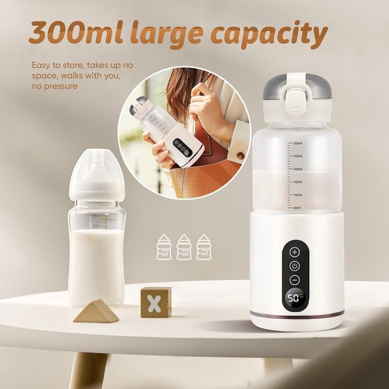 Draagbare flessenwarmer voor baby's van 300 ml, waterverwarmer voor in de auto, instelbaar temperatuurbereik van 37°C tot 55°C, snelle opwarming. — afbeelding 4