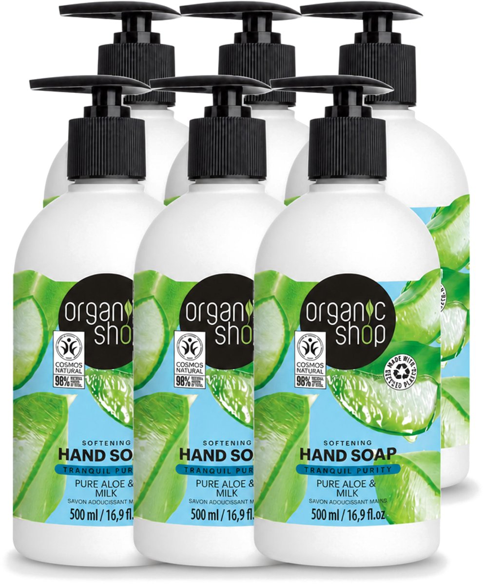 6 x Organic Shop - Handzeep Aloe & Milk - Verzachtend en Hydraterend - 500 ml - Voordeelverpakking - 6 stuks