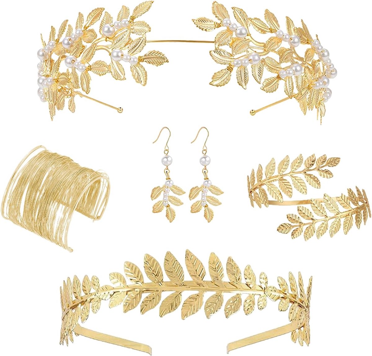 Hoogwaardige Griekse Godin Accessoires voor Vrouwen en Meisjes - Haarband, Oorbellen en Armbanden voor Bruiloften en Feestjes