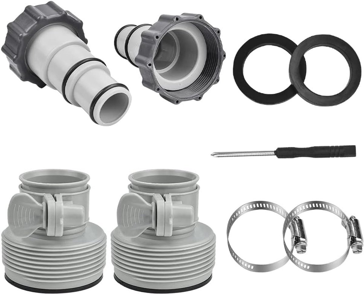 4-delige adapterset voor zwembadslangen met afdichtring voor Ø 32 en 38 mm slangen, accessoires voor zwembadverbindingen