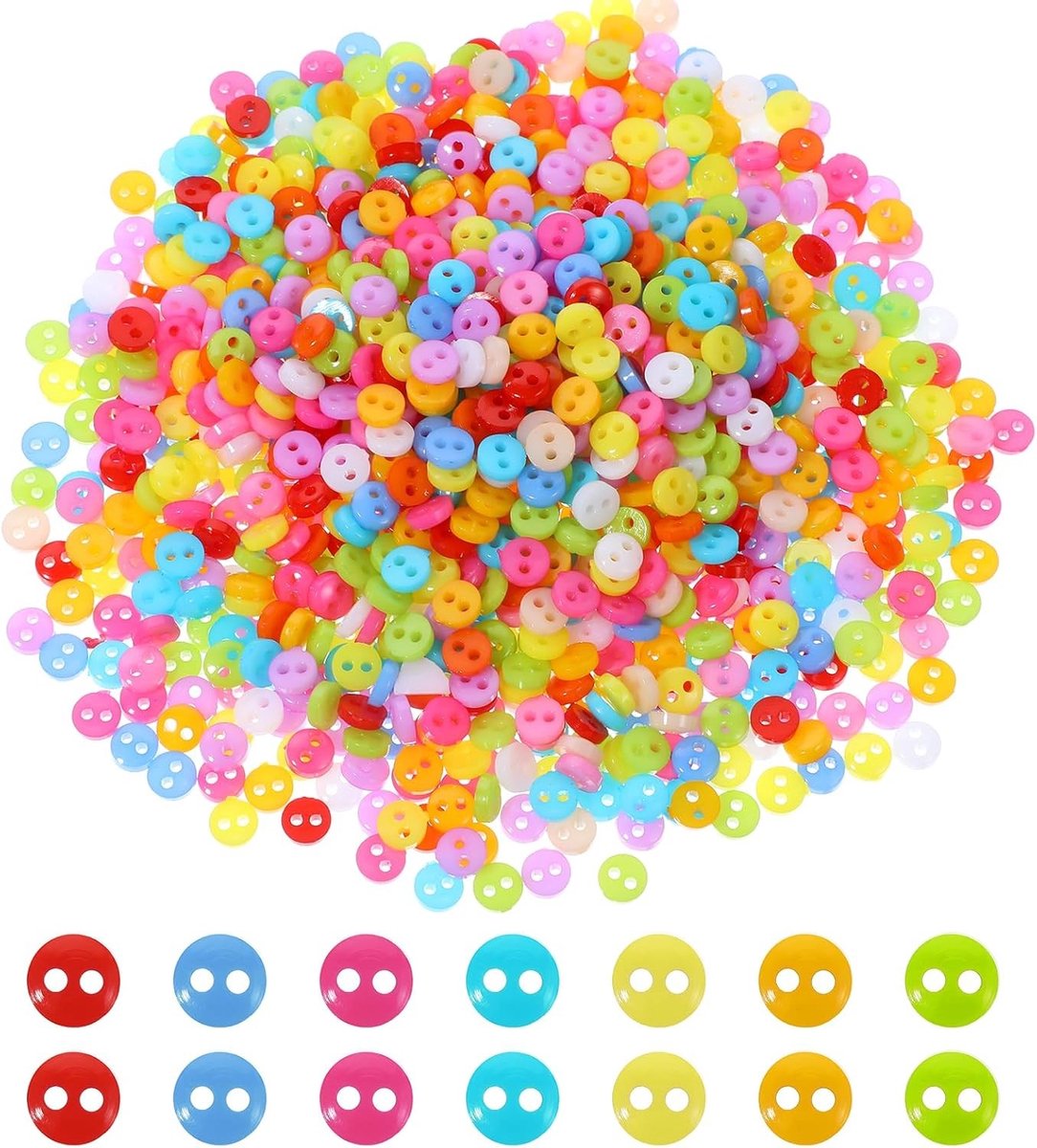 Mini 6mm Ronde 2-Hole Knopen voor Creatieve Projecten - 1000 Stuks in Diverse Kleuren voor DIY Scrapbooking en Kledingdecoratie