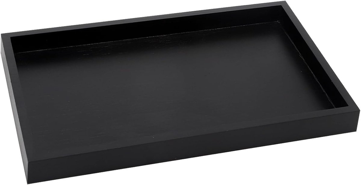 Serveerdienblad hout, 32 x 20 x 2 cm, dienblad, houten dienblad, rechthoekig, badkamerdienblad, zwart, keukendienblad, serveerdienblad, houten tablet voor thee, dranken, koffie, snacks