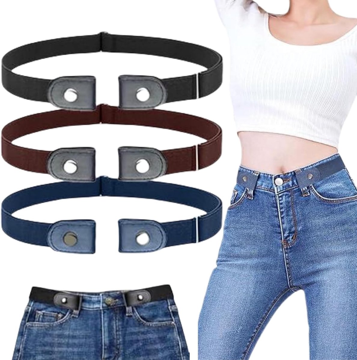 Onzichtbare Rekbare Elastische Riem - 3 Stuks Duurzame Verstelbare Riem voor Jeans en Broeken - Comfortabele Riem voor Dames en Heren met Stretchfunctie